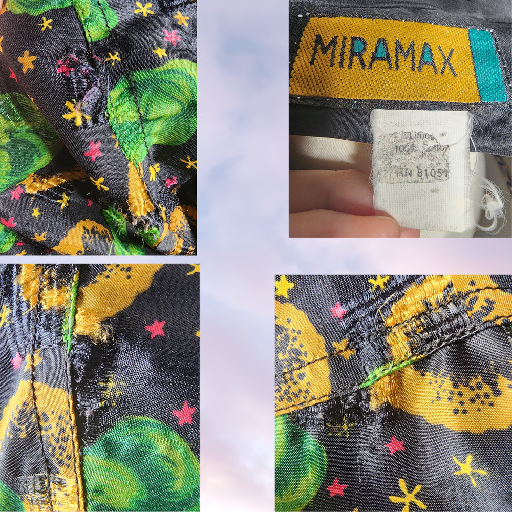 Vtg 80s Miramax Colorful Zip Up Windbreaker Floral Black Green Yellow Stars L - Picture 7 of 8